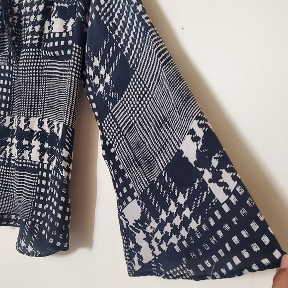 Winter Kale Vintage Silk Top Medium Flared Sleeves Ginham - Picture 5 of 11